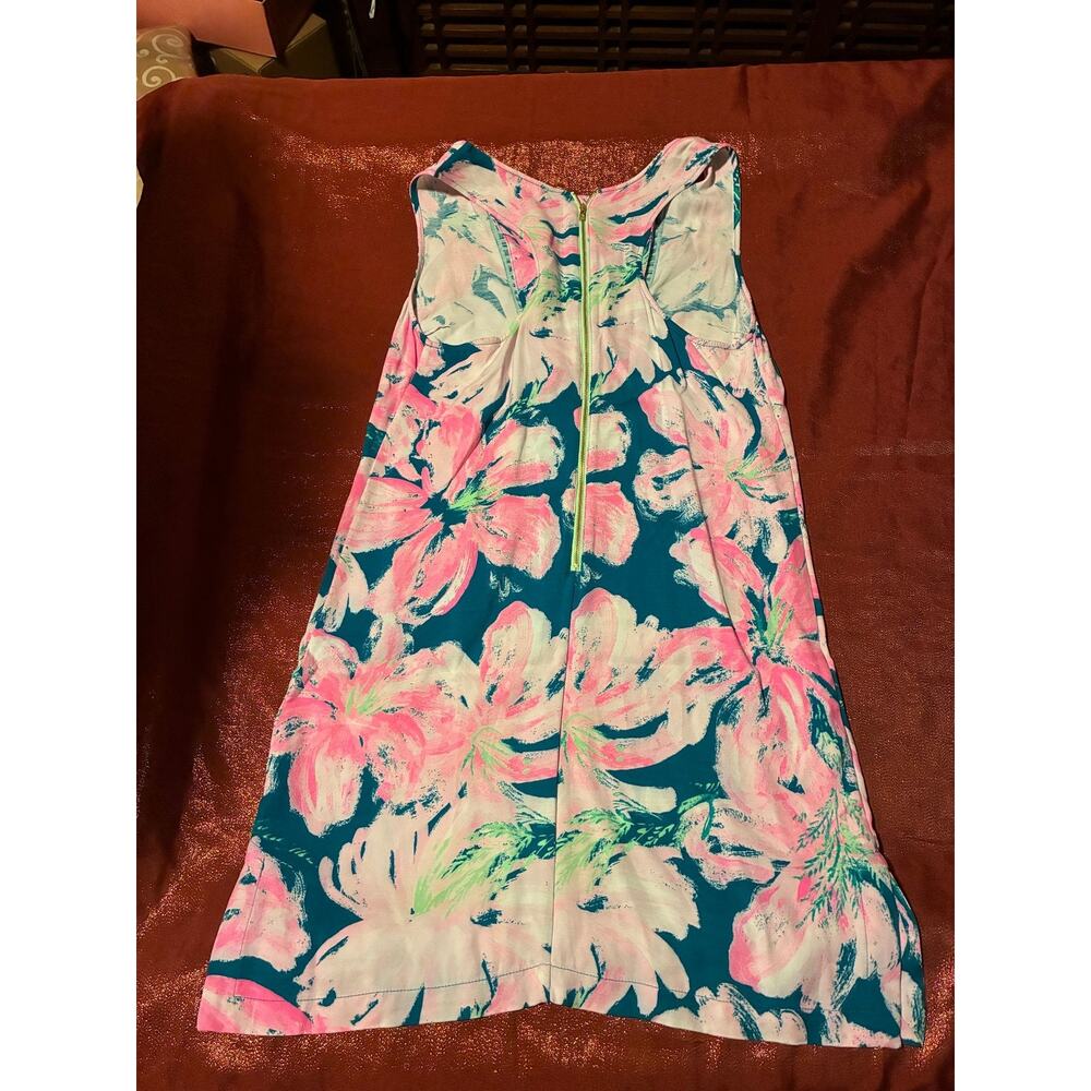 Lilly Pulitzer Dress Womens 6 Floral Shift Sleeveless Zip Back Teal Pink Pockets - Picture 3 of 3